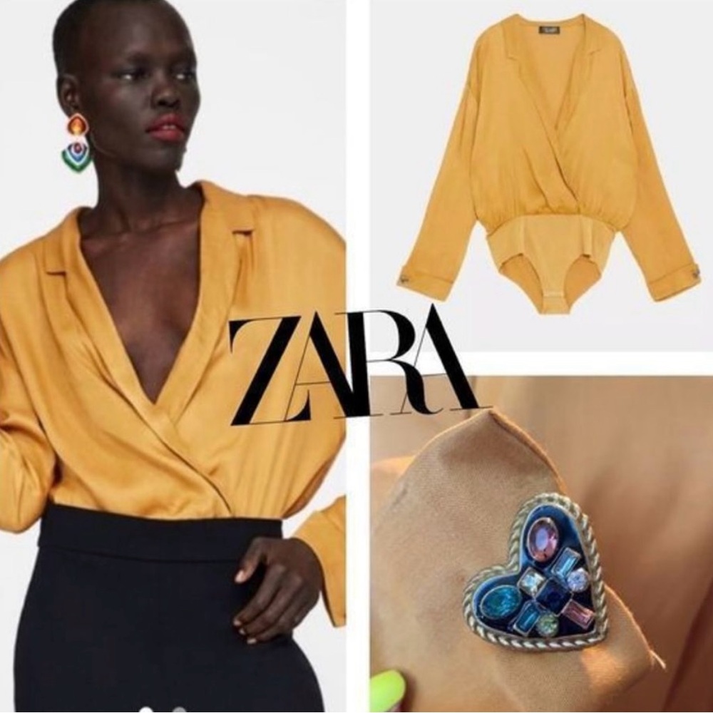 Zara Golden Yellow V-Neck Blouse